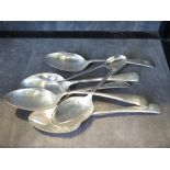 Six silver dessert spoons, Sheffield 1934, 336 grams