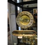 Brass Adolf Frankau & Co (Westminster St. London W) pen tray with A.F.C. mark and an alms dish