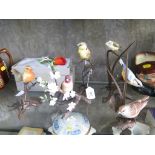 Five Albany Fine China and bronze figures of birds: Warbler 21cm high, Yellow Hammer 20cm high,