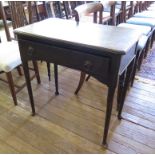 A George II style oak side table, the top with moulded edge over a frieze drawer on turned