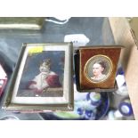 A Victorian portrait miniature of a lady, unsigned 3.8cm x 2.2cm in a fitted green leather case, and