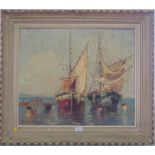 Victor Bruzal Sailing vessels at a pier Oil on canvas Signed and dated 1995, 53cm x 63cm