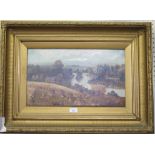 C. Priestley Harvesting at Streatley and Goring in the Thames Oil on canvas Signed, inscribed