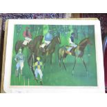 Hirani Racehorses and Jockeys Screenprint artist's proof Signed in pencil , unframed 46cm x 61cm
