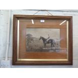 Racehorse, Wildfowler and jockey Lithographic print c.1900, 25 x 35cm