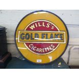 A circular Will's Gold Leaf Cigarettes double sided sign, one side cracked 46cm diameter