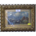 19th century Dutch school Sailing vessel moored on a river, oil on board 11cm x 17cm and a