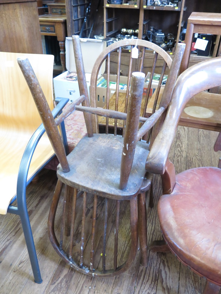 A 1920s walnut swivel office chair, with pierced splat and leather seat and two hoop back turned - Image 2 of 2