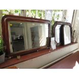 A Victorian crossbanded walnut overmantel mirror 82cm x 51cm and two other wall mirrors (3)