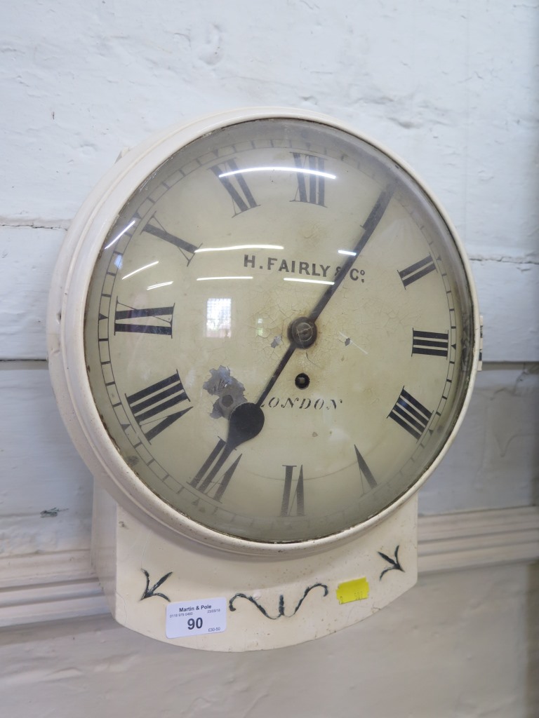 A Victorian painted drop dial wall clock, the painted dial inscribed H. Fairly & Co, London with