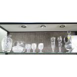 A set of six Waterford small wine glasses 12cm high and other glassware