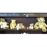 A small Steiff teddy bear, 0203/18, a Harrods 100th Anniversary teddy bear and seven others (9)
