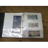 An album containing English, Scottish and World Wide bank notes together with a small stamp