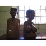 A pair of North African carved hardwood figural busts 58cm high (2)