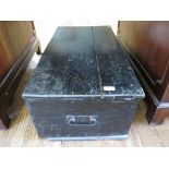 A black painted blanket box, with internal candle box 78cm wide 41cm deep 29cm high