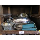 Two plated teapots and other items