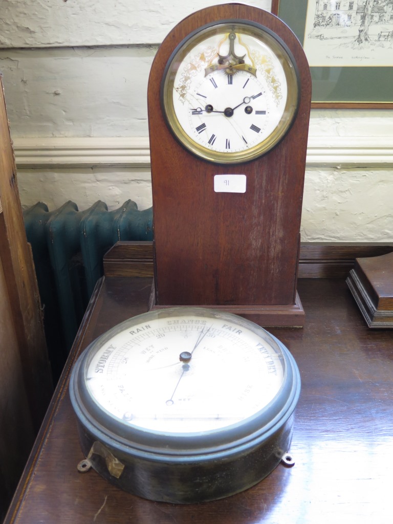 An oak 'Admiral Hat' mantel clock with silvered dial, a Victorian clock movement and dial in a later - Image 2 of 2