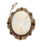 A gold colour frame containing a cameo of Boudicca