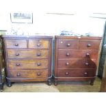 A pair of Victorian stained beech chest of drawers, each with two short and three long drawers on