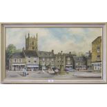 Barbara Butcher Market Square, Stow on-the -Wold Acrylic on board Signed and dated 1979 40cm x 75cm