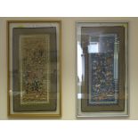 A pair of Chinese silk embroideries depicting children at play, 64cm x 33cm