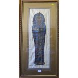 An Egyptian painting on Papyrus of Tutankhamun's sarcophagus 73cm x 25cm and three other Egyptian