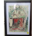 Eileen Rose Washing hanging outside a cottage Pen and colour wash, signed 33cm x 24cm And a