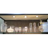 A set of six Waterford small wine glasses 12cm high and other glassware