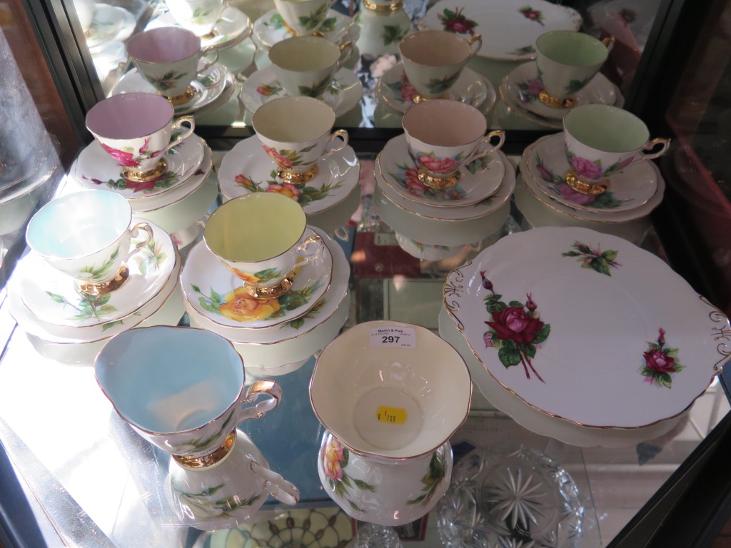 A Royal Standard china part tea service World Famous Roses design by Harry Wheatcroft, 20 pieces (