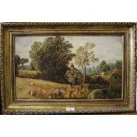 C. Priestley Harvesting near Wilmslow, Cheshire Oil on canvas Signed and inscribed verso 29cm x