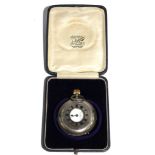 A silver demi hunter pocket watch 'presented by the Trustees of the Carnegle Fund to Ernest Hawke,