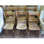 A set of six ash and alder chairs, with rail backs, moulded seats and turned legs (6)