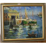 Charles Smith London Docks Oil on board, signed 27cm x 37cm And another harbour scene, oil on canvas