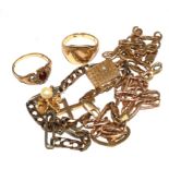 A bag of miscellaneous gold jewellery to include bracelets, charm bracelets, rings, etc