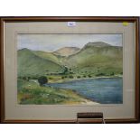 J.J. Lally Landscape of Scafell Pike and Lingmell, Lake District watercolour signed and dated '97