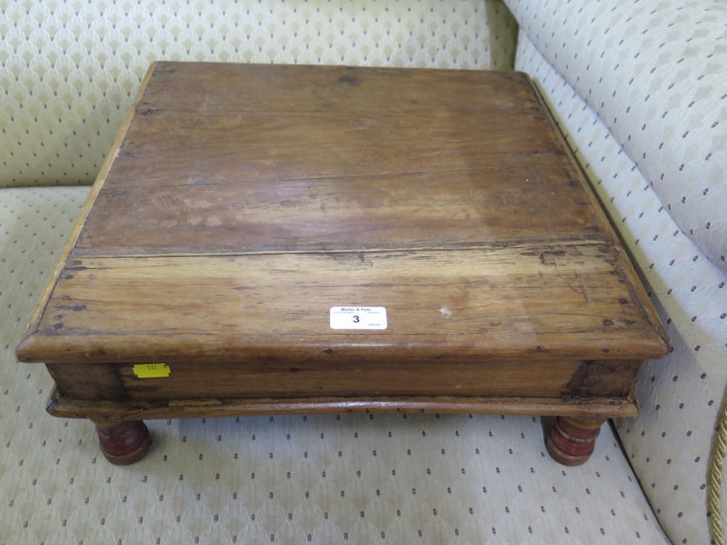 A square Indian low table, 44cm square