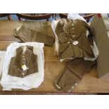 A mid Victorian khaki moleskin child's suit comprising trousers, breeches, waistcoat and long