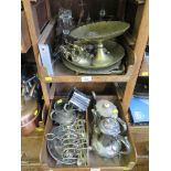 A miscellaneous collection of silver plate, brass and glass ware (two trays)