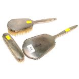 Three piece silver brush and mirror set