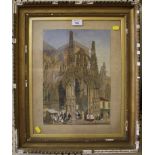G.R. Ashburnham Clerical Procession leaving a North European Cathedral Watercolour, signed, 36.5cm x