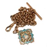 A 9 carat gold Albert and enamel pendant