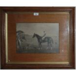 Portrait of a Racehorse, 'Wildfowler', and jockey Lithographic print c.1900, 25 x 35cm