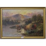 19th century British School Highland cattle at Loch Katrine and Kilchurn Castle, Loch Awe, a pair