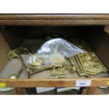 A pair of gilt brass Neo-Classical style door plates, another door plate, various hooks and