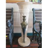 A marble and bronze effect column with caryatid figure, 91cm high