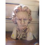 A plaster bust of Ludwig van Beethoven, signed G Sette, 33cm high