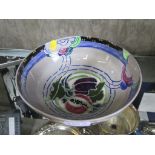 A Bough Pottery bowl with initials for Elizabeth Amour, pomegranate and cloud design, printed and