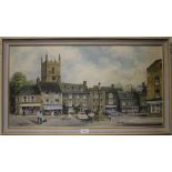 Barbara Butcher Market Square, Stow on-the -Wold Acrylic on board Signed and dated 1979 40cm x 75cm