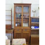 An Edwardian mahogany bookcase with twin glazed doors over two drawers and twin cupboard doors