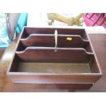A mahogany cutlery tray, with three compartments and brass handle 36cm x 29cm